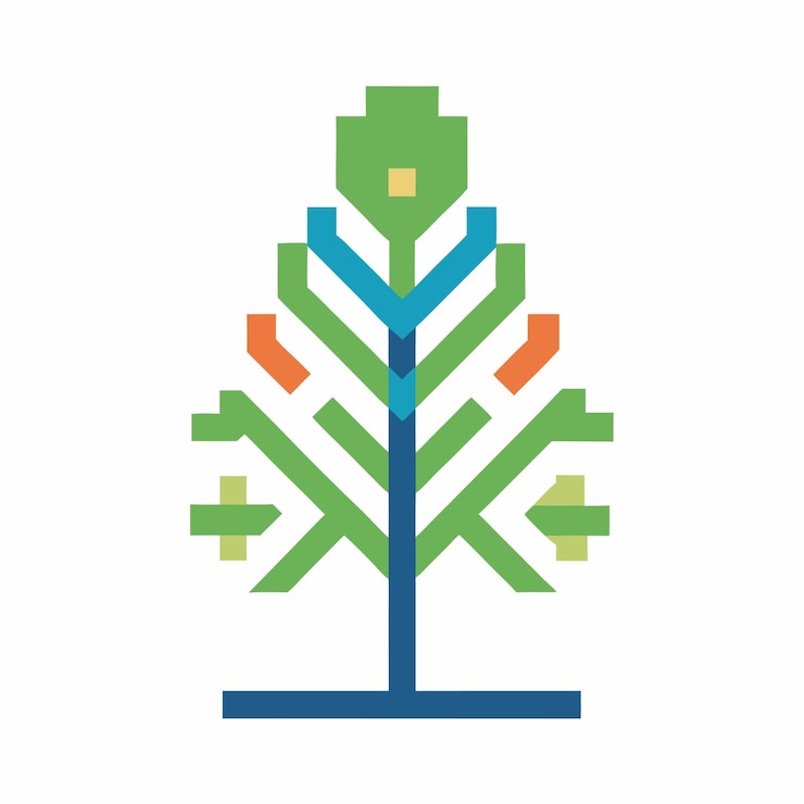 Vector technology tree pixel line art logo design vector art and illustration