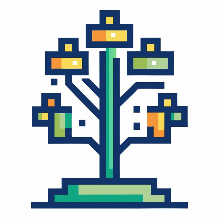 Vector technology tree pixel line art logo design vector art and illustration