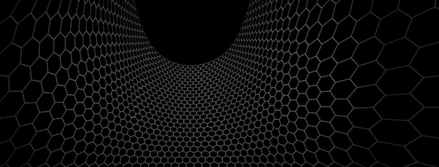 Technology vector abstract background with hexagons mesh, 3D abstraction of nanotechnology and science, electronics and digital style, wire net dimensional perspective.