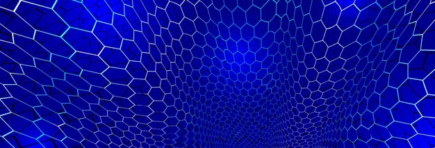 Technology vector abstract background with hexagons mesh, 3D abstraction of nanotechnology and science, electronics and digital style, wire net dimensional perspective.