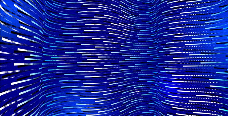 Vector 라인 빅 데이터 흐름, 나노 기술 및 과학, 전자 및 디지털 스타일의 3d 추상화, 와이어 네트 차원 관점이 있는 기술 벡터 추상적인 배경.