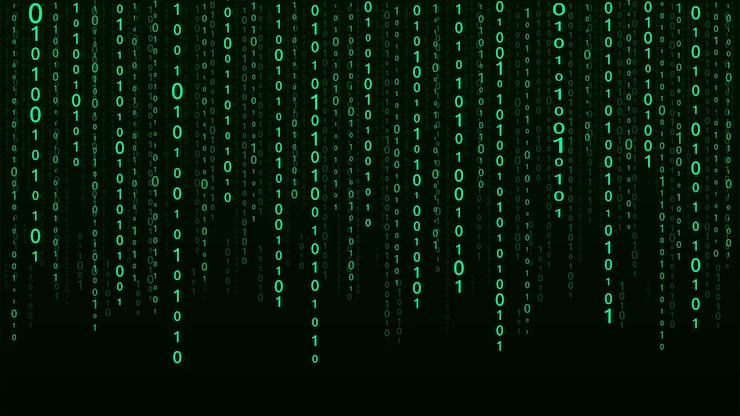 Vector technology vector binary code random falling digits on screen hacked software matrix sciense background big data analytics