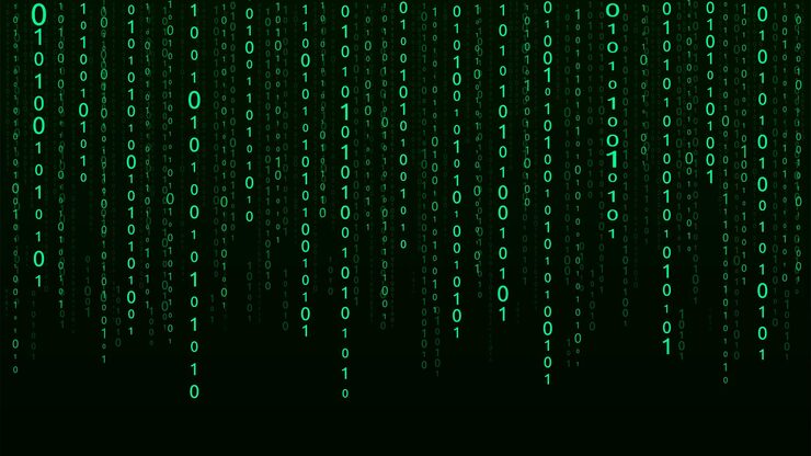 Vector technology vector binary code random falling digits on screen hacked software matrix sciense background big data analytics