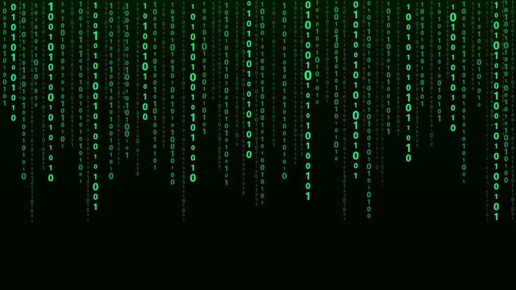 Vector technology vector binary code random falling digits on screen hacked software matrix sciense background big data analytics