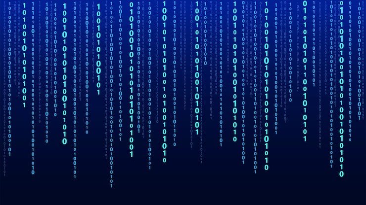 Vector technology vector binary code random falling digits on screen hacked software matrix sciense background big data analytics