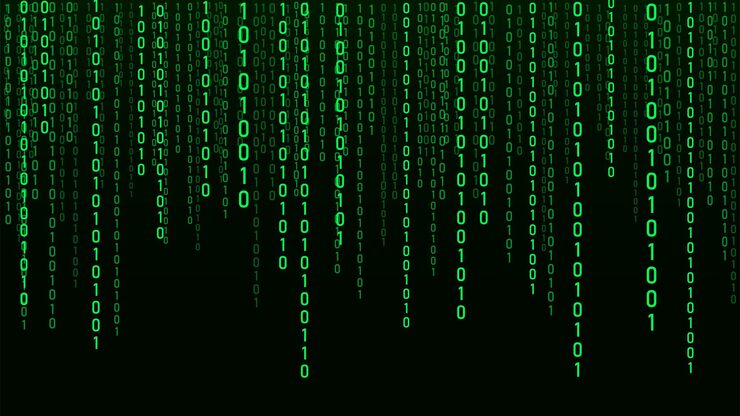 Vector technology vector binary code random falling digits on screen hacked software matrix sciense background big data analytics