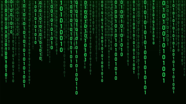 Vector technology vector binary code random falling digits on screen hacked software matrix sciense background big data analytics