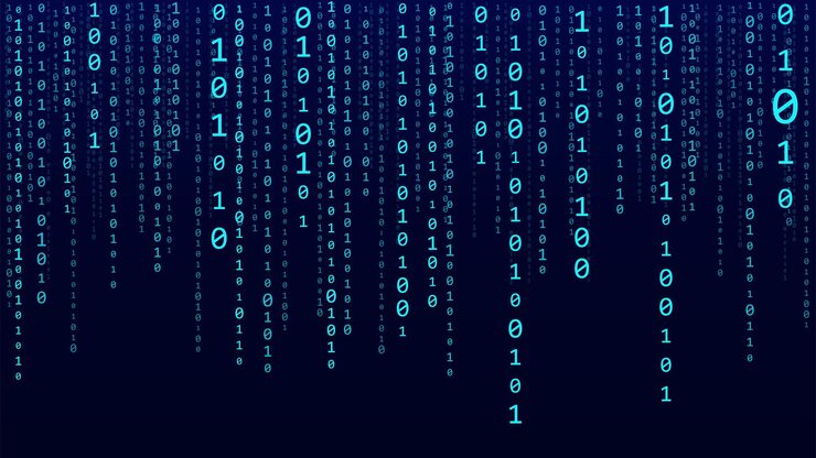 Vector technology vector binary code random falling digits on screen hacked software matrix sciense background big data analytics