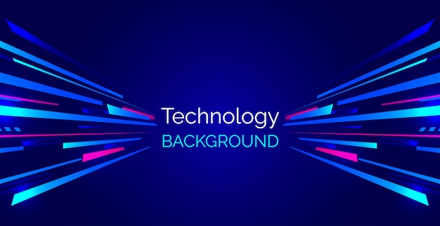 Technology vector with colorful neon light trail background