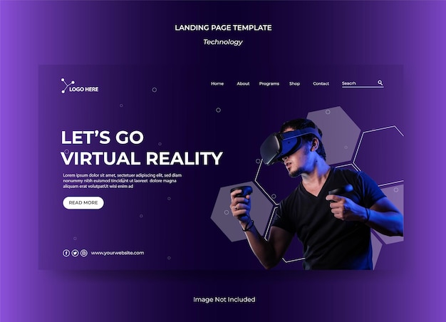 Vector technology virtual reality landing page design template