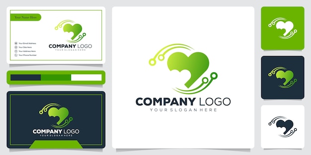 technology white heard combination art line logo design and business card