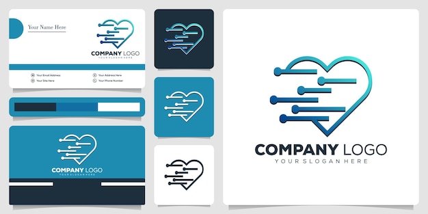 technology white heard combination art line logo design and business card