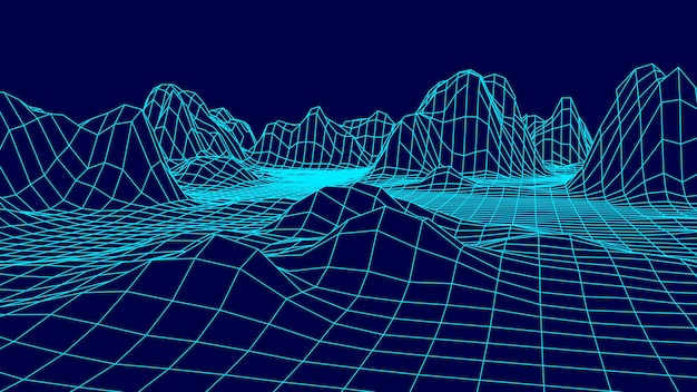 テクノロジーワイヤフレームの風景 未来的な多角地形の背景 デジタルベクトルイラスト