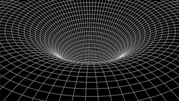 Technology wireframe tunnel on black background Futuristic 3D vector grid