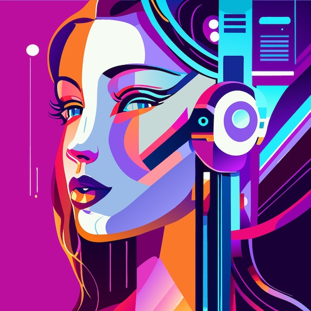 Vector technologybackgroundfemalefacerobotartificial