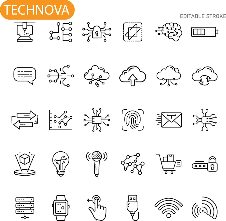 Vector technova innovatieve technologie iconen digitale gadgets en netwerk