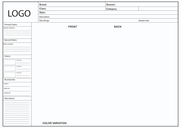 Vector techpack layout template