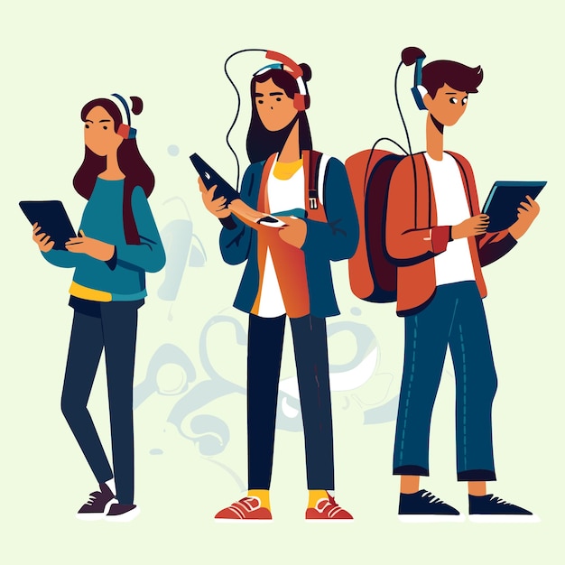 Vector techsavvy teens in doodle art