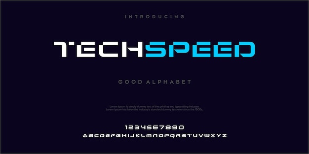 Vector techspeed futuristic minimalist display font design alphabet typeface letters typography