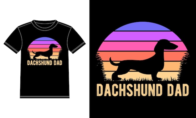 Teckel papa vintage zonsondergang T-shirt ontwerpsjabloon, autoruit sticker, POD, cover, geïsoleerd zwart