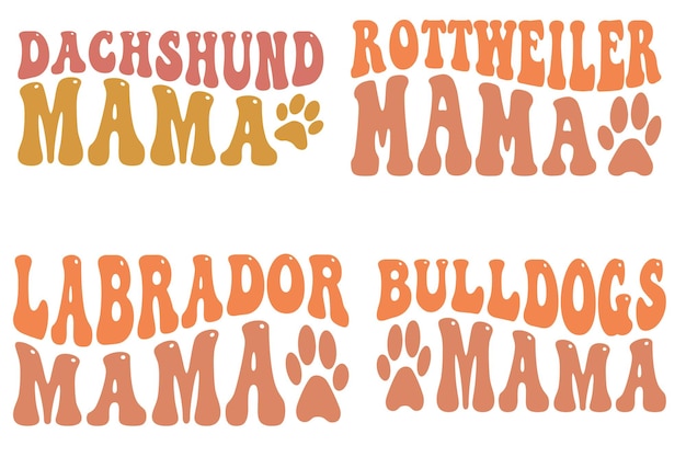 Teckels mama Rottweilers mama Labrador mama Bulldogs mama hond retro golvende SVG bundel Tshirt