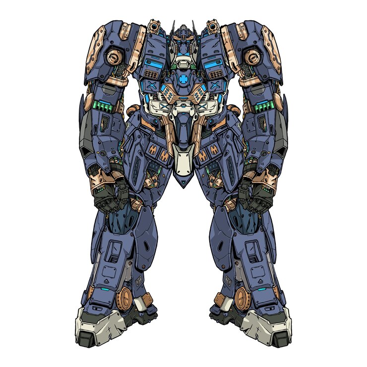 Vector tecnology mecha robot builded by head arm body leg weapon illustration premium vector