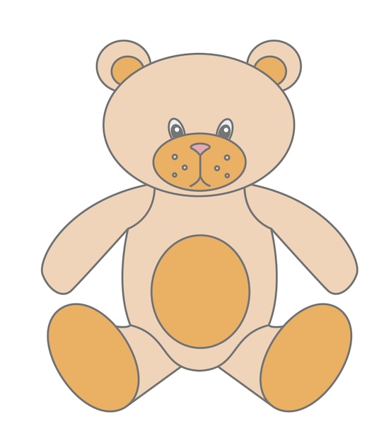 Мишка Тедди Игрушка, набитая плюшем в плоском стиле Векторная детская иллюстрация для иконы Мультипликационный персонаж Пастельный коричневый цвет