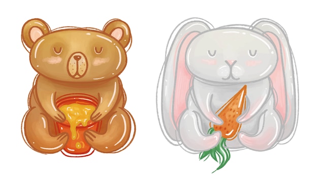 Vector teddy bear and bunny children illustrations