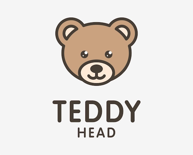Vector teddy bear childhood stuffed doll baby kids children funny illustration mascot vector logo design