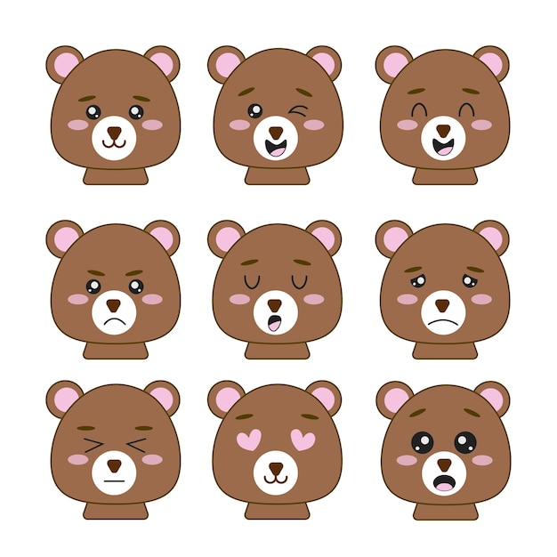 Vector teddy bear and different emotions