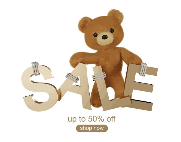 Teddy bear doll element set with alphabetVector illustration