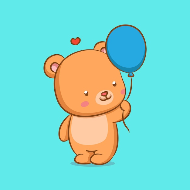 Vector teddy bear doll holding blue balloons