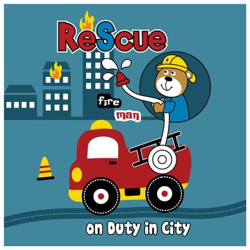 Premium Vector | Teddy bear the fire rescue funny cartoon Premium Vector | Teddy bear the fire rescue funny cartoon