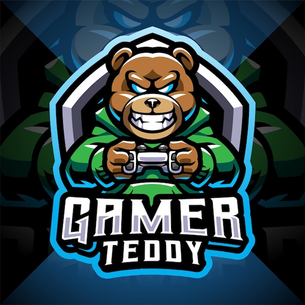 Teddy bear gamer esport mascot logo