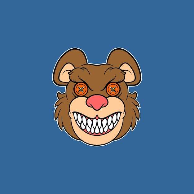 Vector teddy bear head horror cartoon