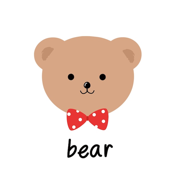 Teddy bear head with bow tie and hand writing on white background vector illustration