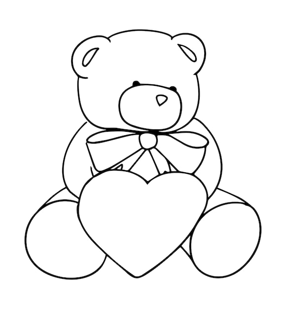 Vector teddy bear holding heart in doodle style