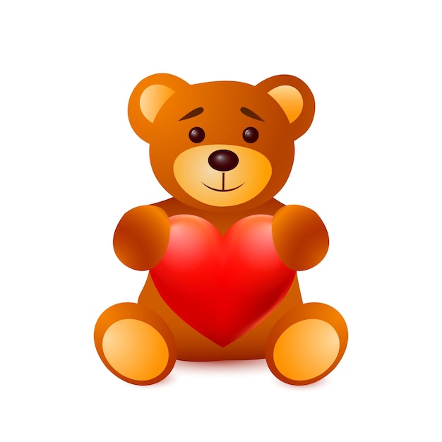 Vector teddy bear holding heart. valentine's day drawing. vector illustration isolated on white background