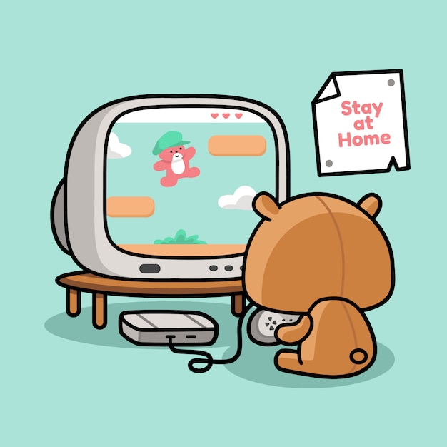 Vector teddy bear playing video game