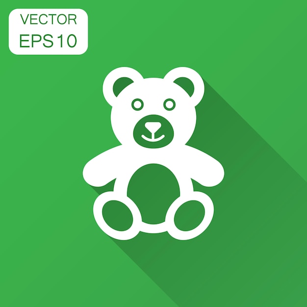 Teddy bear plush toy icon vector illustration with long shadow business concept bear pictogram