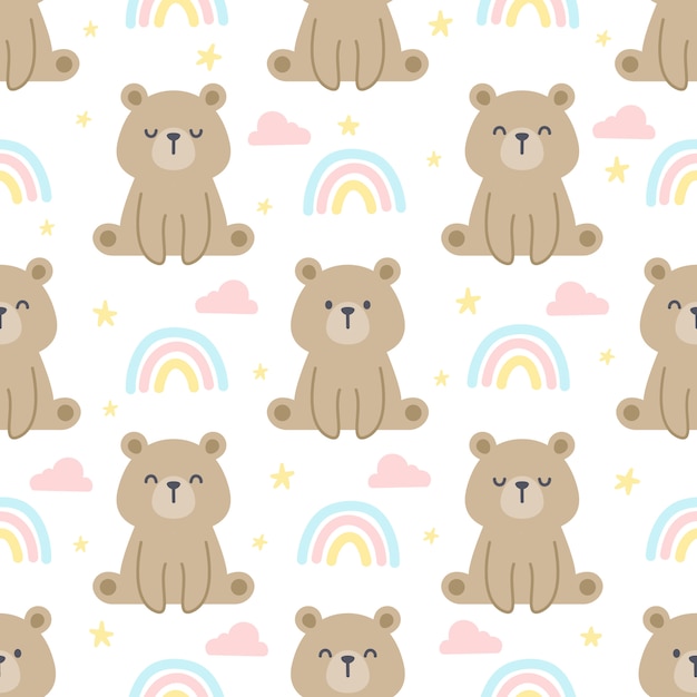 teddy bear and rainbow seamless pattern background