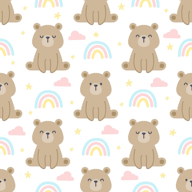 Teddy bear and rainbow seamless pattern background