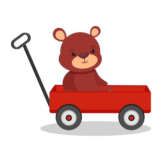 Teddy bear in a red cart Vector illustration