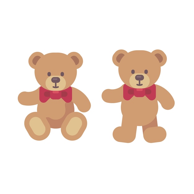 Vector teddy bear sitting and standing flat illustration. christmas present icon