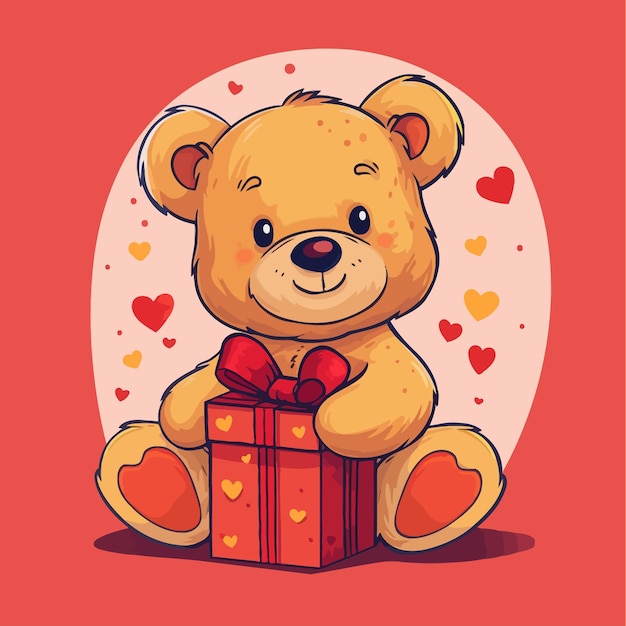 Vector teddy_bear_sitting_with_wrapped_gift_box