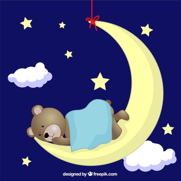 Teddy bear sleeping on moon