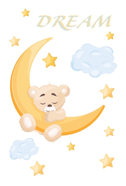 A teddy bear sleeping on the moon