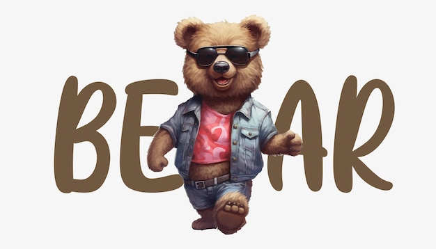 Teddy bear in sunglasses in a hipster tshirt vector illustration