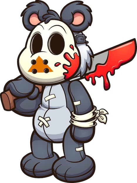 Teddy bear wearing a hockey mask and holding a bloody machete illustration