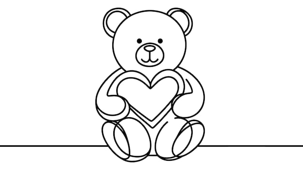 Vector teddy bear with heart continuous line drawing one line art of decorationgift bear toy stuffed toy valentine s day